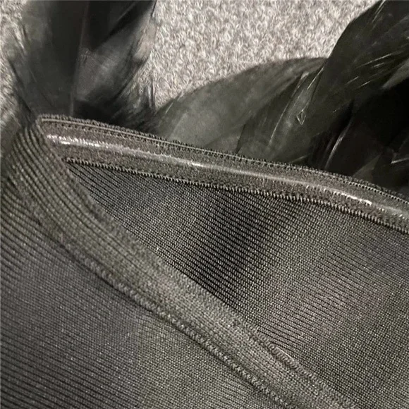 Boutique Black Feather Strapless Dress | Luxury Evening Cocktail Dress | M–L - Picture 8 of 11